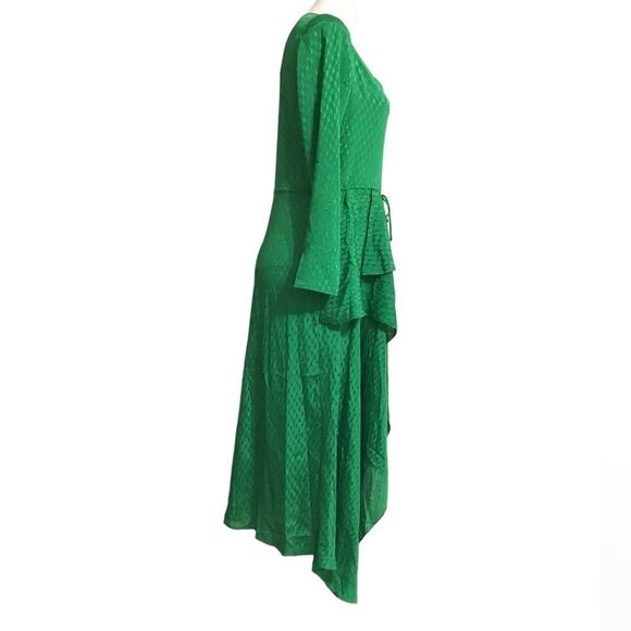 Maje Green Happy Days Jacquard Midi Asymmetrical Hem Dress New Size 38 - Picture 5 of 13